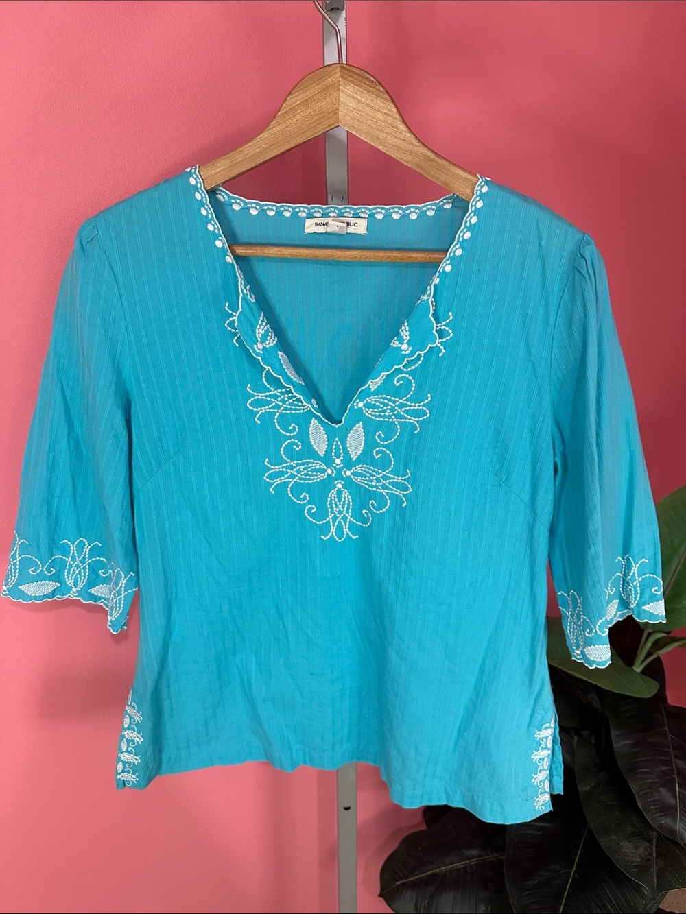 Banana Republic Aqua Cotton Embroidered Tunic Top - Sz M